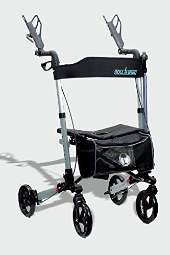 New Roller-GO Double Foldable Adult Mobility Rollator Upright Walker,Stand Up Double Folding Rollator Walker Rolling Mobility Walking Aid with Ergonomic Seat and Padded Forearm Cuffs for Seniors