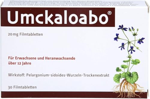 Umckaloabo Tabletten | pflanzliches Arzneimittel bei akuter Bronchitis mit Symptomen wie Halsschmerzen Schnupfen Husten | bekämpft die Krankheitserreger lindert und beschleunigt Heilung (30 Stück)