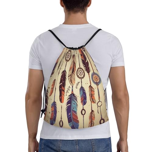 Drawstring Bag Lightweight Small Gym Bag for Women Vintage Feather Soccer Backpack for Sports Travel2