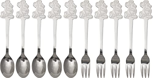 Mickey Mouse Stainless Steel Spoon and Fork Set of 10 / Standing Mickey