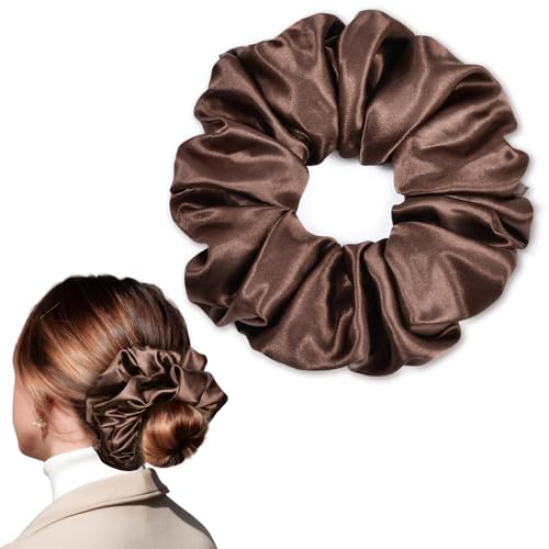 CEELGON Elastico per capelli grandi in raso marrone scuro, 16,5 cm, elastico per capelli grossi, ricci e spessi, accessori per capelli extra large, da donna (Espresso)
