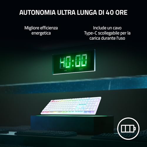 Deathstalker V2 Pro (Interruttore Viola) - Tastiera da Gioco Ottica Wireless a Basso Profilo (Interruttori Clicky, Wireless HyperSpeed, Bluetooth 5.0, Tasti al Laser) Layout QWERTY USA | Bianco - Tastiera gaming - Immagine 4