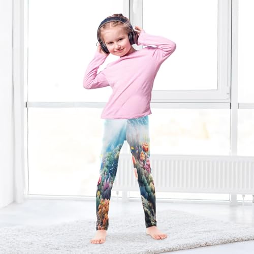 Bolaz Toddler Girls Leggings Printed Yoga Pants Leggings Blue Sky Colorful Flower for Kids4