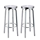 GDFENDU Setro de Acero Inoxidable en el Juego de Barras de Acero Inoxidable de 2, Silla de Barra Alta de mostrador Redondo, Altura del Asiento de 75 cm,...
