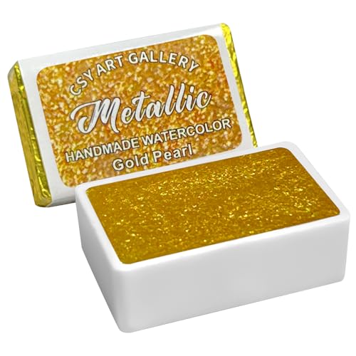 CSY art gallery Handmade Watercolors - Metallic Glitter Paints Gold Pearl - Full Pans Premium Pigment Water Color for Artists Students Hobbyists Calligraphers