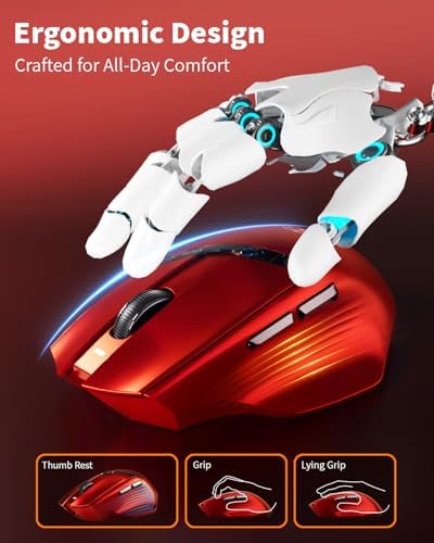 Uciefy Z07 Bluetooth Wireless Mouse, Rechargeable Mouse for Laptop/PC-Red - 2