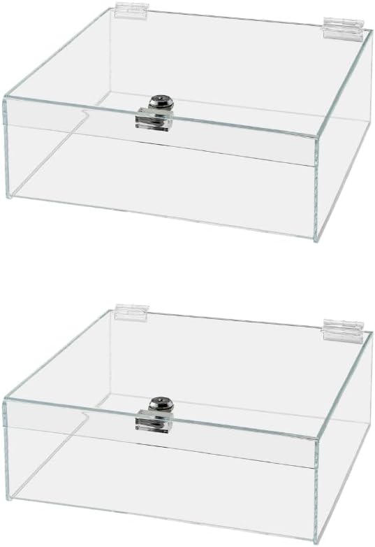 Acrylic Locking Display Case with Keys 12" x 8" x 4" Clear Rectangular Countertop Tray with Lid for Artifacts Antiques Collectibles Jewelry Currency and Coins by Marketing Holders