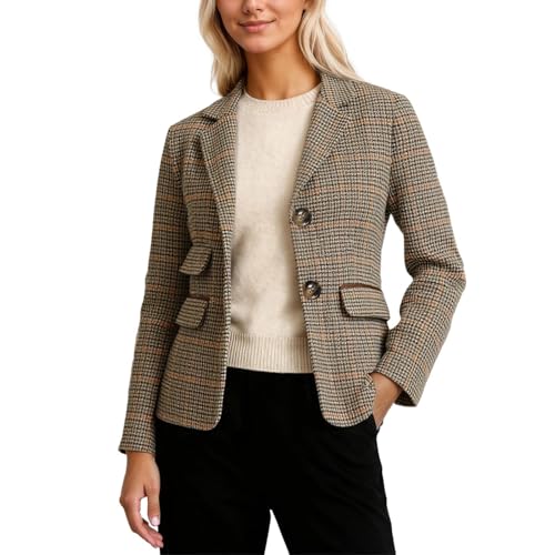 Gefomuofe Tweed Blazer, giacca da lavoro da donna, a quadretti,