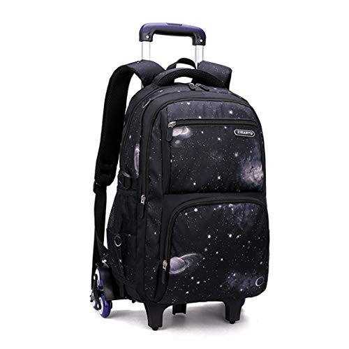 Boys Rolling Backpacks Kids' Luggage Wheeled Bags Kids Trolley School Bags Fashion Space Starry Sky Printed Durable Bookbag with 6 Wheels