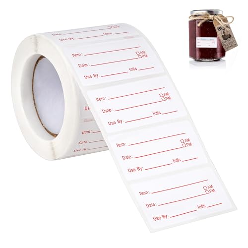 Aniyoo Food Labels, 500Pcs Date Labels Freezer Stickers 5cm*2.5cm, Waterproof Food Storage Sticky Rolls for Containers, Jars, Pantry and Freezer, Red