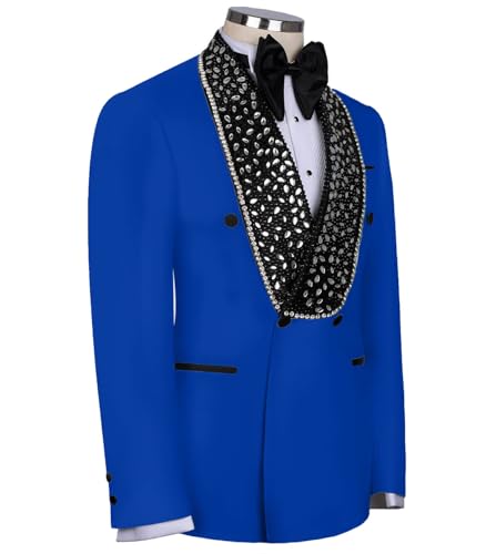 Men's Tuxedo Suit 2 Piece Slim Fit Shiny Rhinestone Mens Jacket Blazer for Dinner Party4