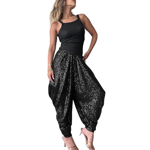 Women's Sequins Lantern Tapered Harem Pants Bling Trousers Baggy Slacks Sparkle Dance Palazzo Hippie Pants2