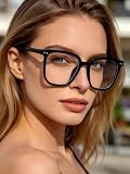 Suertree Duże prostokątne okulary krótkowzroczne, lekkie okulary dystansowe dla kobiet i mężczyzn, modne okulary do krótkowzroczności, czarne -1,0 dioptrii