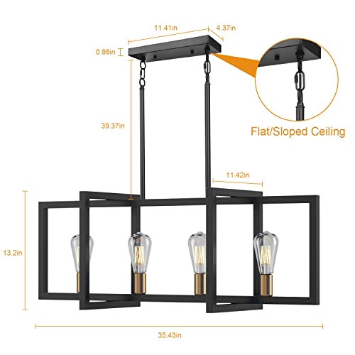 Laboreducer Modern Island Light For Kitchen, 4-Light Height Adjustable Dining Room Light Fixture, Vintage Hanging Ceiling Pendant Lights For Dining Room Cafe Bar(Black And Bronze) #TOP2