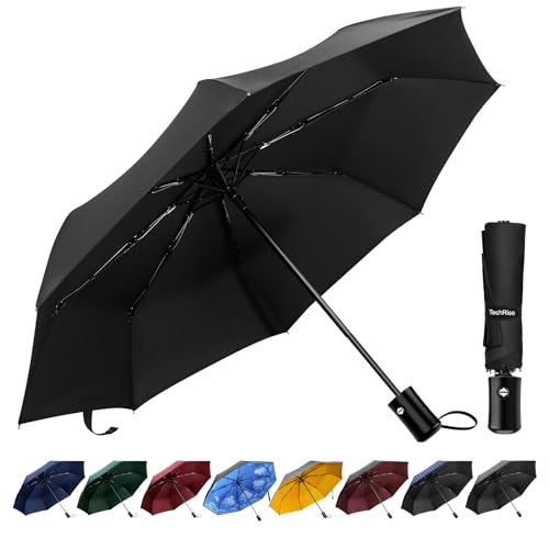 TechRise Parapluie Pliant Automatique, Parapluie Homme Parapluie de voyage résistant à la pluie de résistance compacte de haute qualité pour les hommes et les femmes poignée non glissante