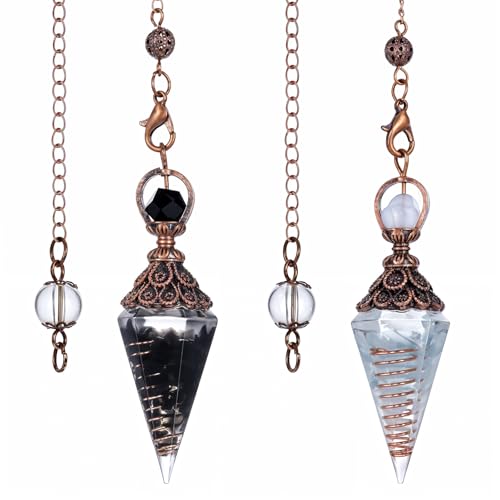 Hpmjz Lot de 2 pendules en résine aigue-marine - Pierre précieuse hexagonale naturelle - Pierres précieuses de guérison pour sorcellerie, cérémonie, divination, Reiki - Guérison