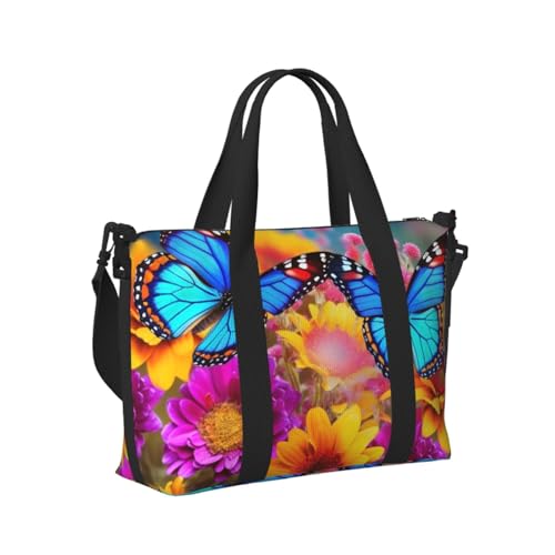 Travel Duffel Bag for Men Gym Bag, Colorful Butterfly Flower Luggage Bag with Shoulder Strap, Large Gym Tote Bag for Women, Weekender Overnight Bag, Foldable Carry on Bag for Airplane2