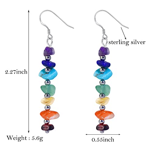 Sterling Silver Chakra Dangle Earrings For Women, Colorful Natural Stones Healing Crystal Earrings, Rainbow Jewelry For Meditation Yoga, Boho Earrings For Woman… #TOP5