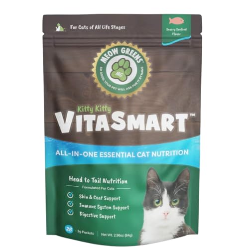 Meow Greens - Cat Vitamins Food Topper, Hip & Joint Supplement for Cats - Probiotics Digestive Enzymes Powder for Mobility Support, Essential Vitamins & Minerals for Skin & Coat - 28 Servings