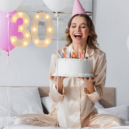Warm White LED Light Up Number 30, 30th Birthday Decor for Her Him,Table Centerpieces & Backdrop Wall Décor,Lighted Marquee Sign for 30th Wedding Anniversary Décor by JUICYRAUL - Image 6