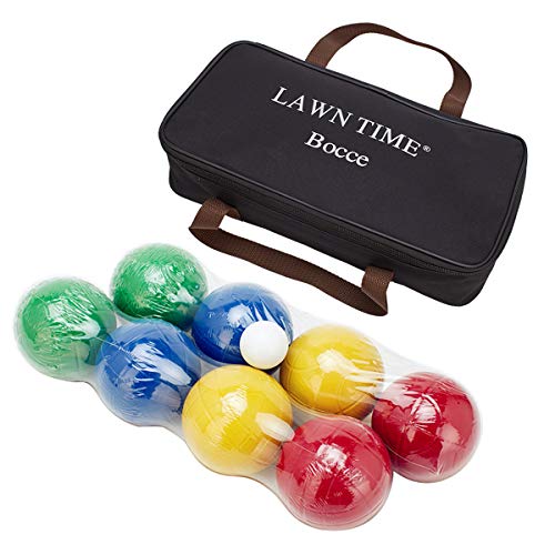 LAWN TIME 90mm Bocce Ball Set Includes 8 Recreational Plastic Balls, 1 Pallino or Jack Ball and 1 Nylon Zip-Up Carrying Case, Beach, Backyard or Outdoor Party Game, Family Fun for All Ages