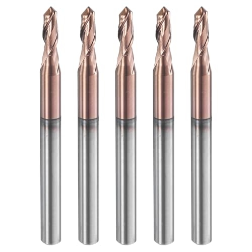 Image of HARFINGTON 5 Pcs Ball Nose End Mill 2 Flute 3 /32 inch Diameter 1 /8 inch Shank Tungsten Carbide AlTiN Coated Spiral CNC Router Bits 9 /32 inch Cutting Length Single End Ball for Carving Engraving Grinding