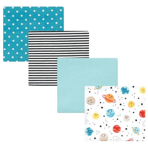 Image of Hudson Baby Unisex Baby Cotton Poly Flannel Receiving Blankets, Happy Planets, One Size