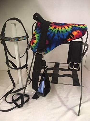 Miniature Horse/Small Pony Childrens Bareback Saddle Set - Tye Dye with Bitless Bridle and Cinch