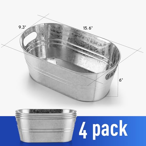 Fvedya FDY2024056 4Pcs Galvanized Tub 4 Gallon With Carry Ice Bucket Large Metail Drink Buckets thumb #1