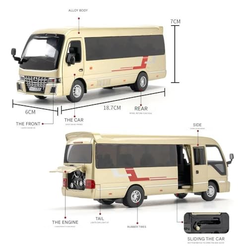 Image of 1.32 Scale Toyo ta Coaster Bus Exclusive Alloy Metal Pull Back Die-cast Model with Sound Light Mini Auto Toy for Kids Metal Model Toy with Sound and Light. (1.32 Scale -Golden)