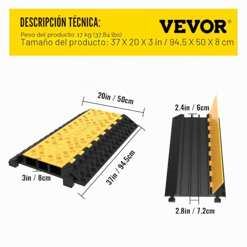 Pasacables de suelo para cable de 3 canales rampa protectora Happybuy 20T 75mm 7