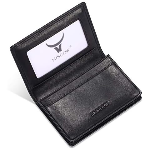 Leather Business Card Case Holder for Men & Women, Italian Calfskin (Black) Cover