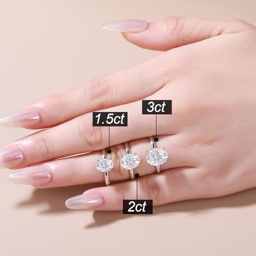 3CT Oval Cut Moissanite Engagement Rings For Women Lab Diamond Wedding Band 925 Sterling Silver Solitaire 18K Gold Plated Promise Rings For Her D Color VVS1 Anniversary Ring Size 4-11 6
