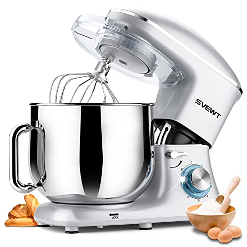 Stand Mixer, 8.5 QT 660W 6 Speed Tilt-Head Food Dough Mixer, Electric Kitchen Mixer with Dough Hook, Wire Whip and Beater Attachments for Family Gathering, Silverâ€¦