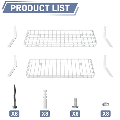 WALMANN 12x24 inch Wall Shelf, Wall-Mounted Storage Shelf for Garage, Closet, Laundry Room, Heavy Duty Floating Shelf, Holds Up to 60 lbs(Pack of 2, White) by WALMANN - Image 5