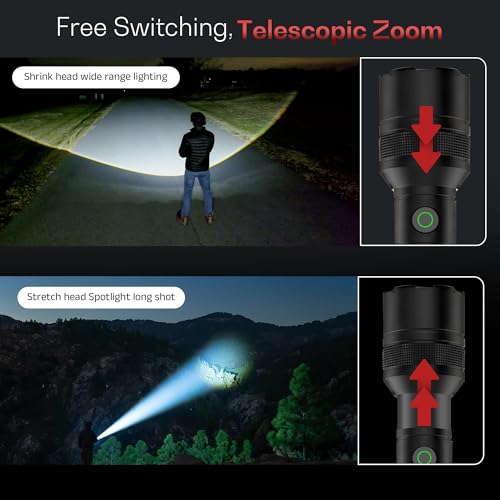 Image of IBELL LUMINEX 800 Rechargeable Torch Light High Power, 6 Light Modes, Telescopic Zoom, Type C Charging, LED Flashlight, Super Bright & Long Distance Range, for Home, Outdoor & Emergency Use (Black)