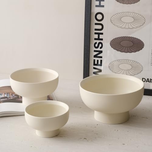 WENSHUO Pedestal Bowl, Decorative Ceramic Fruit Bowl, 6.7 in, Matte Crème by WENSHUO - Used condition - Image 6