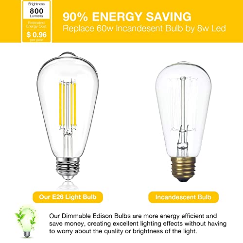 daybetter 4 pack vintage led edison bulbs e26 led bulb 60w equivalent dimmable led light bulbs high brightness 800 lm warm white 2700k st58 antique led filament bulbs clear glass style for home