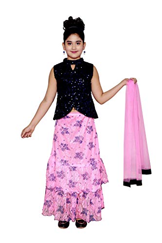 Image of ZOOBA Girl's Banarasi Silk With Jaal Readymade Lehenga Choli And Dupatta Set