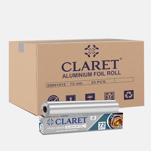 Image of Claret Aluminium Foil 72 Meter | Food-Grade, Extra Strong & Durable | Retains Freshness & Keeps Food Warm | Ideal for Wrapping, Baking, Grilling & Storing Food (Pack Of 25)