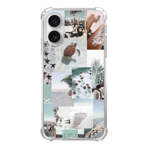 Vusbvelnot Turtle Aesthetic Collage Phone Case Compatible with iPhone 17, Pastel Summer Vibe Beach Ocean Phone Cover for iPhone 17