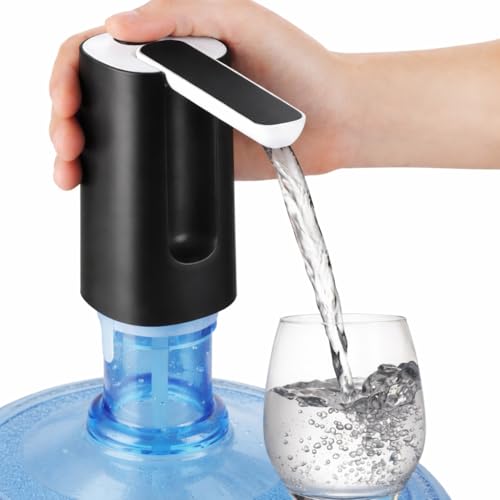 Automatic Water Dispenser Pump Electric USB Rechargeable Water Pump Electric for 25 Gallon Bottles Portable Water Dispenser Pump for Home Office Camping Black