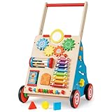 Andadera para Bebe de Madera, Carrito Para Bebe con Altura Ajustable Seguro, Centro De Actividades Sensoriales, Juguete...