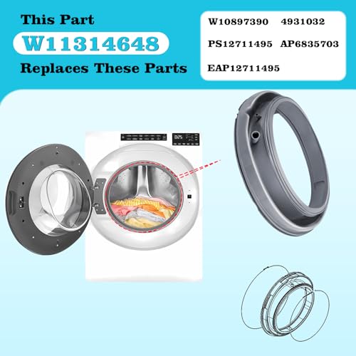 OEM W11314648 W10897390 Washer Door Boot Seal Compatible with Whirlpool Maytag Amana Inglis Washer, Replaces 4931032 AP6835703 PS12711495 EAP12711495