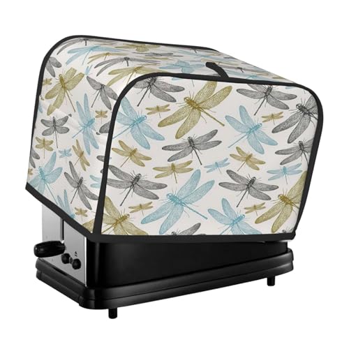 Adecuado para la mayoría de tostadoras de 2 rebanadas con estampado de libélula, con bolsillos y bucle superior, funda para electrodomésticos de cocina