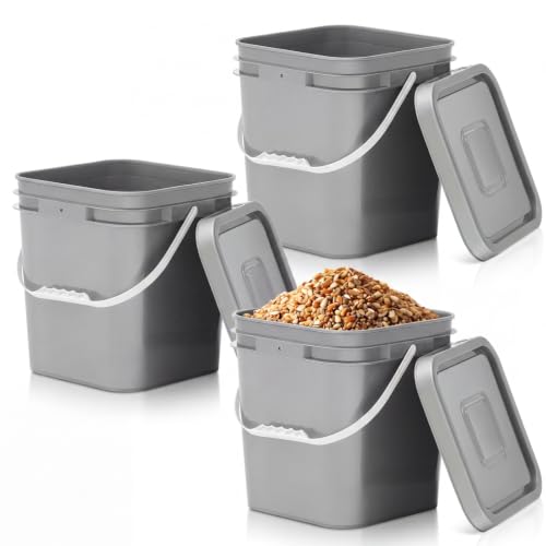 Image of Mumufy 3 Pcs 3.5 Gallon Square Food Grade Bucket with Lid Square Bucket Pail Plastic Handles for Long Term Food Storage, Camping, Fishing, Home Organization Easy Stack and Store (Gray)