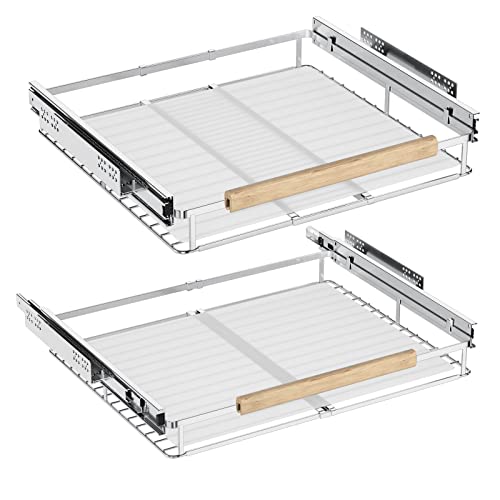 Fesdos Roll-Out Extendable Sliding Basket Pull-Out Cabinet Organizer Slide Out Pantry Shelves Cabinet Shelves For Kitchen, Under Sink, Bathroom, Wardrobe, Opening Size Required 16.1"-26.3", Set Of 2 #TOP2