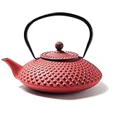 Tealøv TEEKANNE GUSSEISEN 1,25 Liter | Gusseiserne Teekanne im Japanischen Stil | Gusseisen Teekanne mit Sieb aus Edelstahl | Hervorragende Wärmespeicherfähigkeit | Langlebig | Kambin | Japan Rot