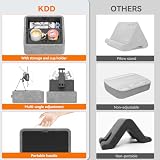 KDD Poduszka na tablet z regulowanym uchwytem na iPada do łóżka, kolan i biurka z dwoma uchwytami na kubki i tacką do przechowywania, obrotowy klips 360°, miękki dok z miękką powierzchnią kompatybilny