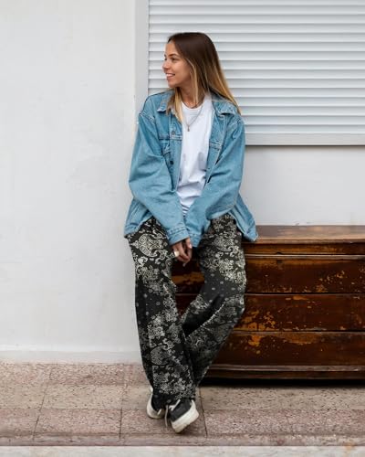 Image of ZOOSIXX Soft Black Pajama Pants for Women, Wide Leg Pants Woman Flowy Comfy Casual Lounge Yoga Capri Pants 22 inch / 30 inch